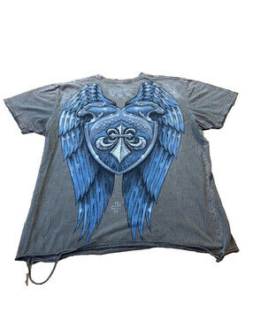 Y2K Affliction Blue Wings Cross Angel Grunge Goth MMA Thin L